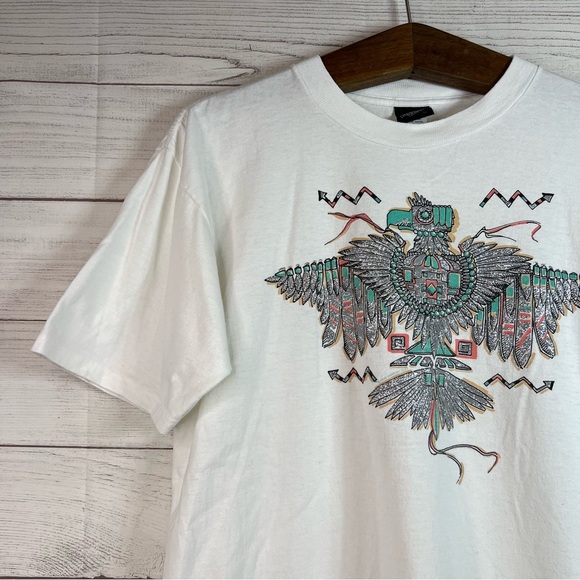 Vintage Diamond Dust Glitter Western Aztec Bird Graphic T-Shirt Size L 90s USA - Picture 3 of 12